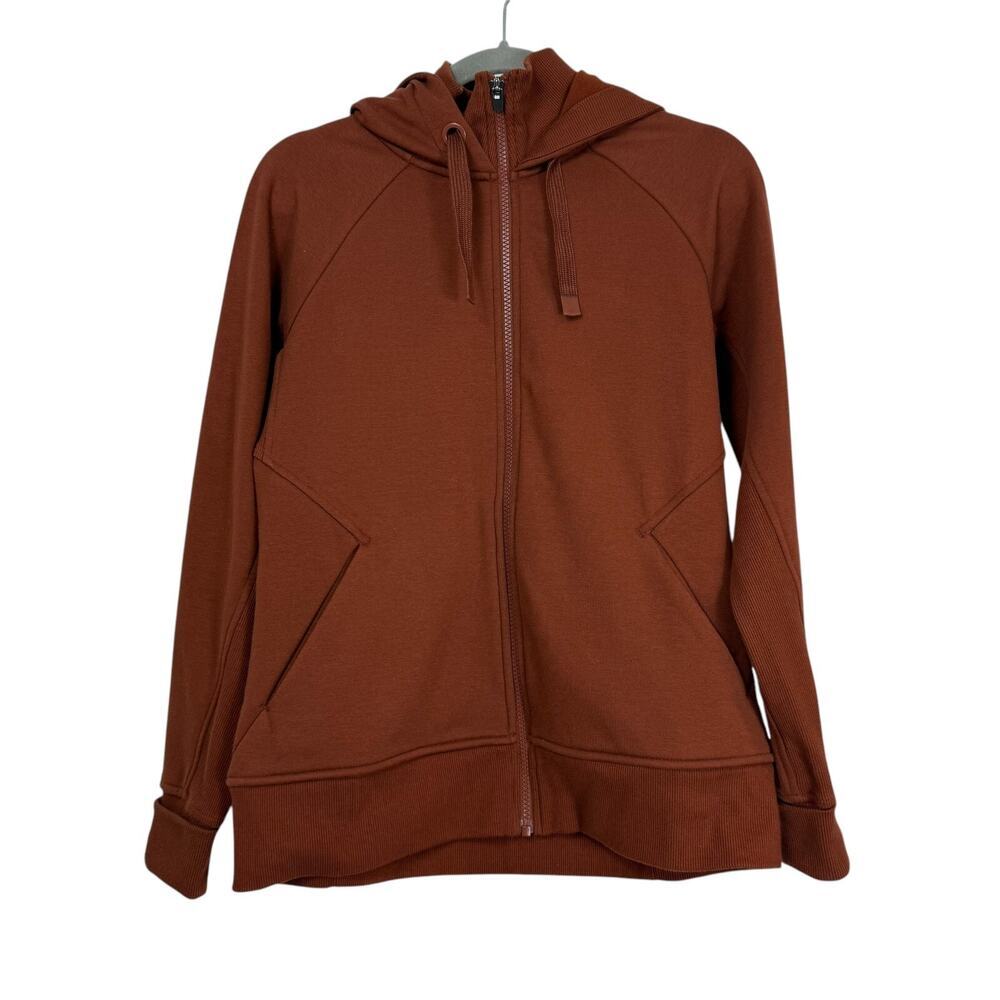Athleta Triumph Hoodie Jacket Womens Small Brown Rust Full Zip Thumbholes - Picture 2 of 11